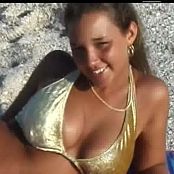 Christina Model Shiny Gold Bikini On The Beach Video