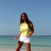 Christina Model Yellow TShirt On The Beach AI Enhanced Video
