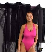Christina Model Pink One Piece Bathing Suit AI Enhanced HD Video