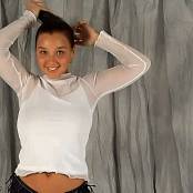 Christina Model White Net Shirt & Blue Short Shorts AI Enhanced HD Video