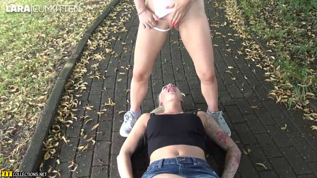 New video with Lara CumKitten drinking her girlfriends piss in public, thes...