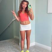 Bougie BB OnlyFans Brown Hair Salmon Top White Skirt Yellow Kicks 005