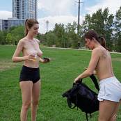 BralessForever Flashing Emma & Ellie James Acro Yoga In The Park HD Video