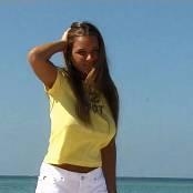 Christina Model Yellow T Short On The Beach AI Enhanced V2 Video
